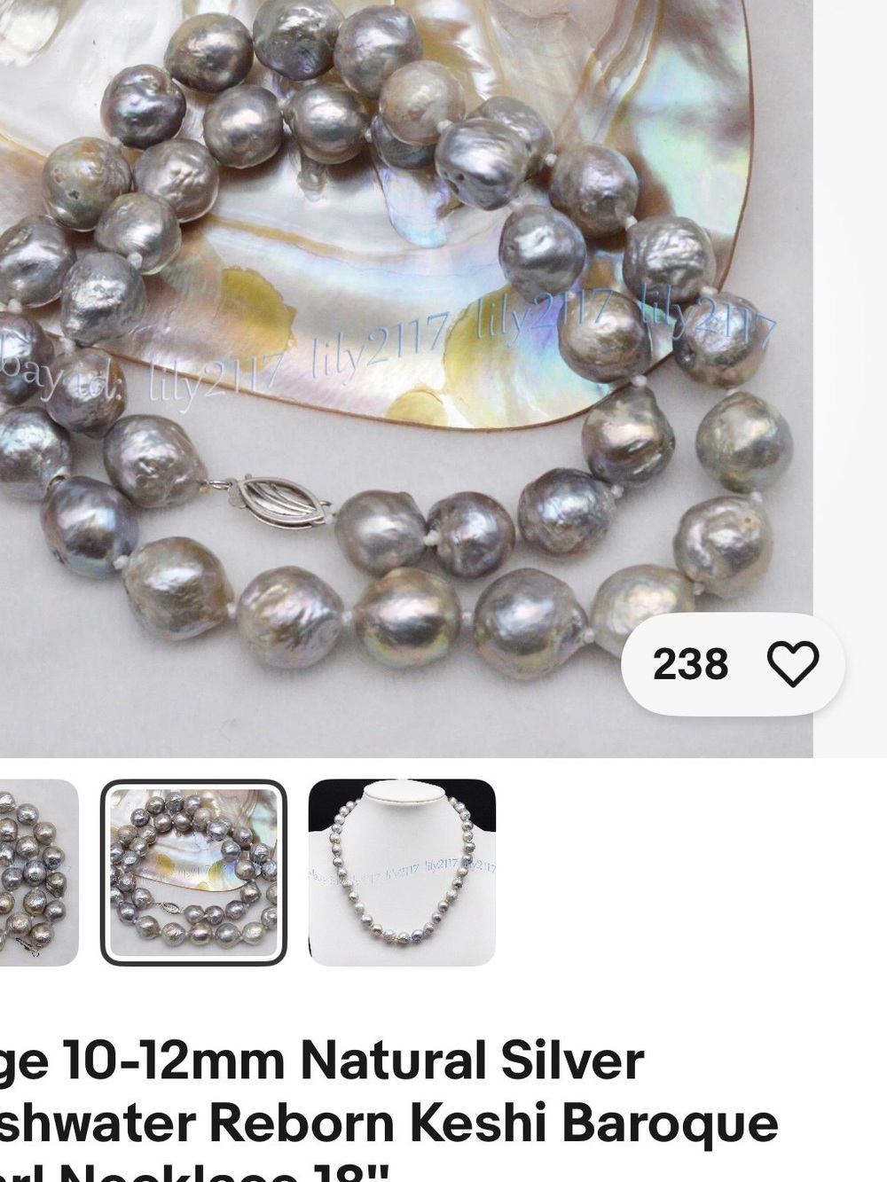 Large Silver Keshi Baroque Freshwater Pearl Necklace - 18"
